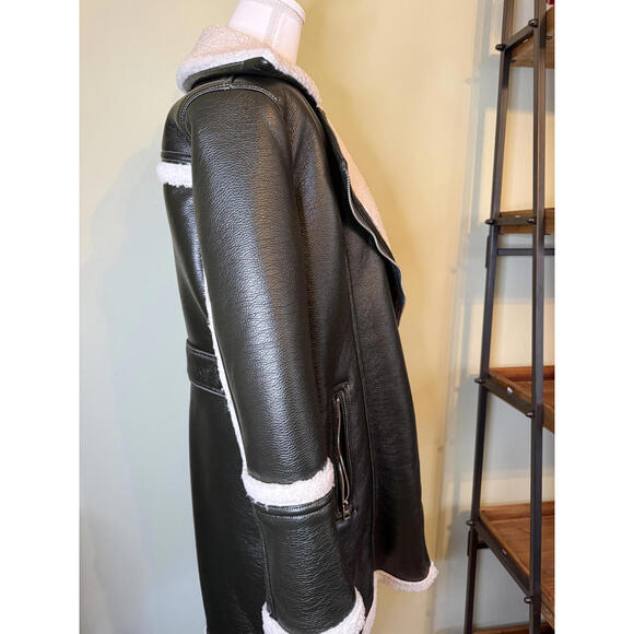 NWT! TopShop Faux Leather & Faux Shearling Dark Green Moto Jacket Size 4 - Picture 6 of 9